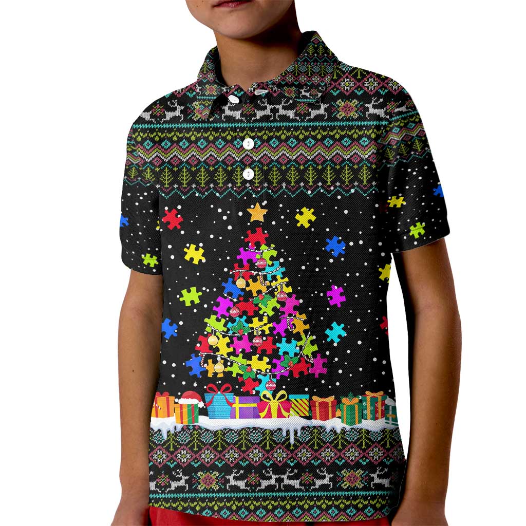 Autism Pine Christmas Kid Polo Shirt Xmas Holiday Patterns - Wonder Print Shop