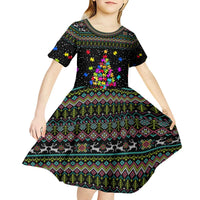 Autism Pine Christmas Kid Short Sleeve Dress Xmas Holiday Patterns - Wonder Print Shop
