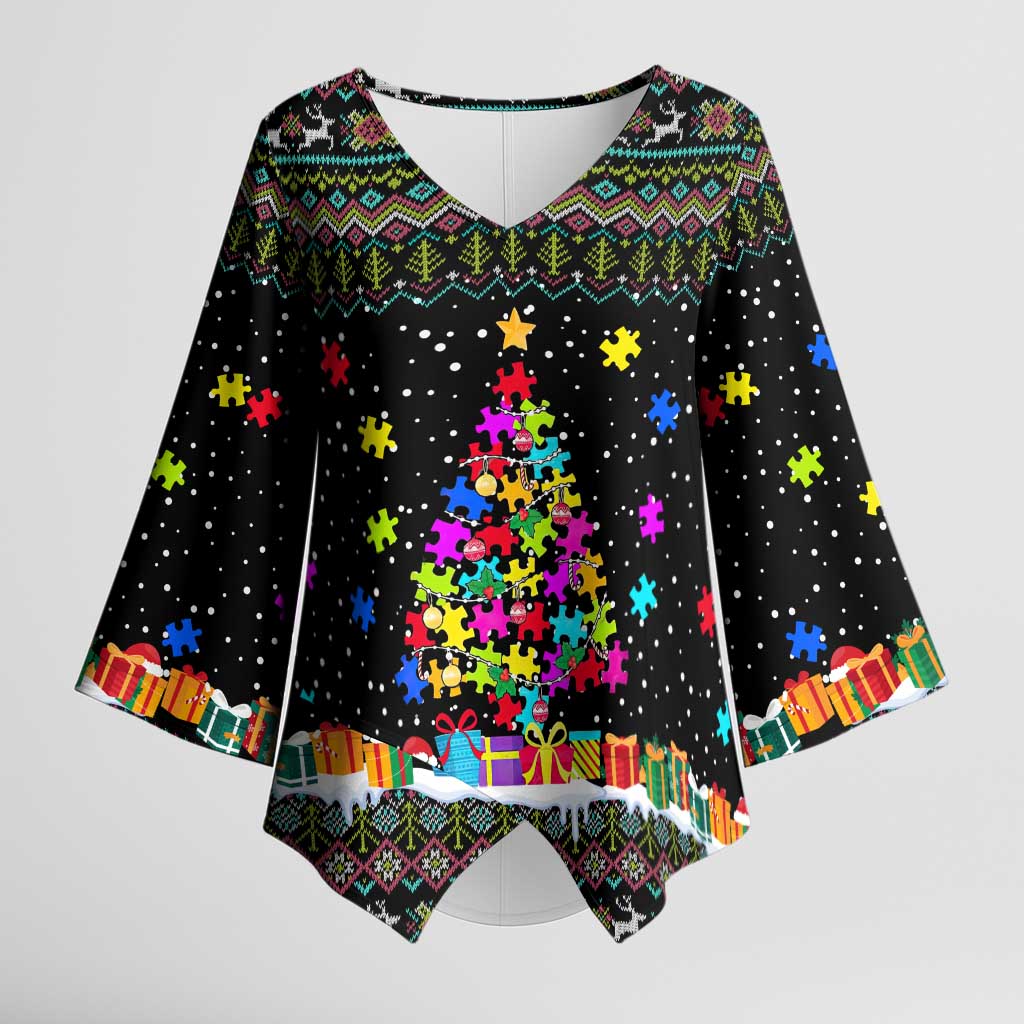 Autism Pine Christmas Kimono Sleeve Blouse Xmas Holiday Patterns - Wonder Print Shop