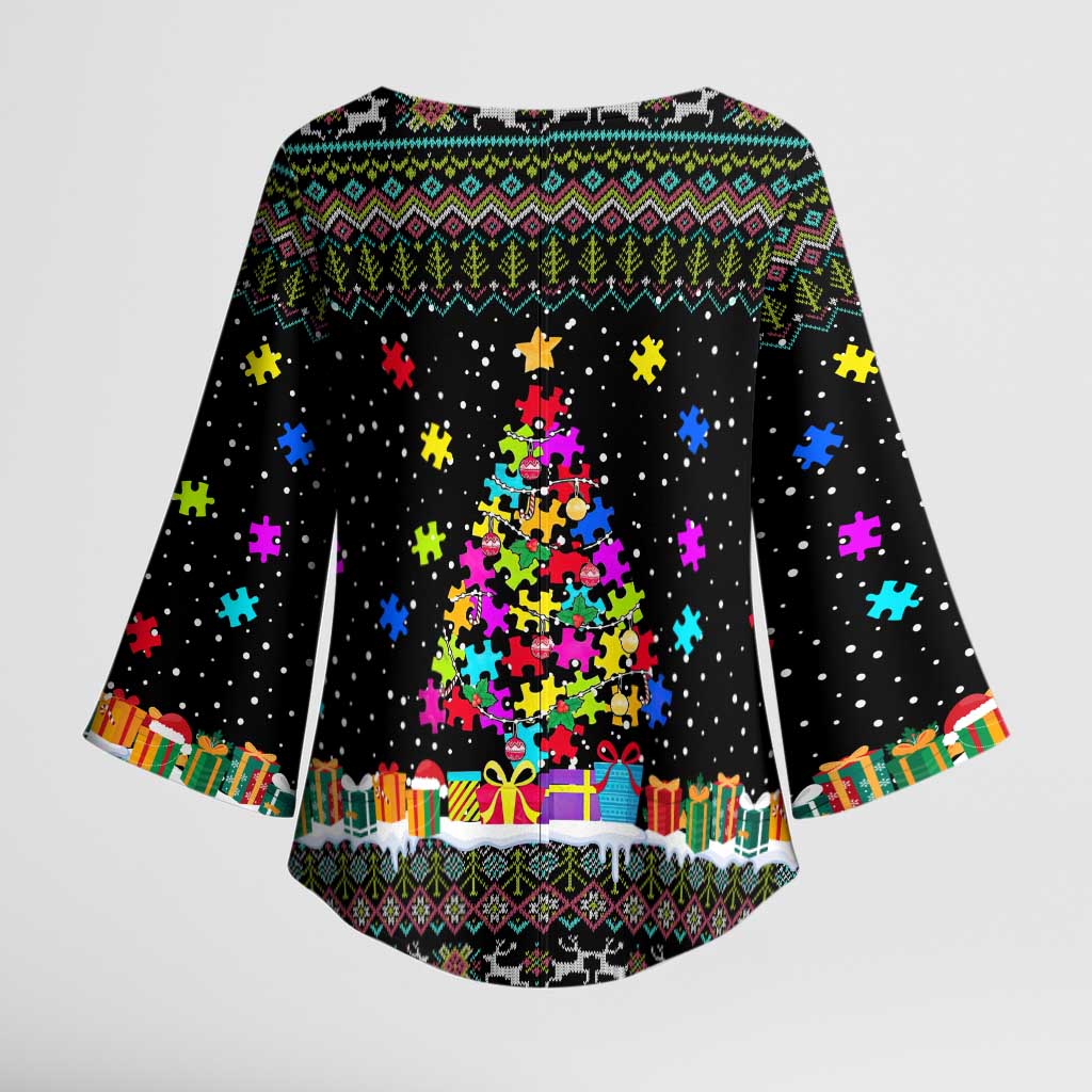Autism Pine Christmas Kimono Sleeve Blouse Xmas Holiday Patterns - Wonder Print Shop