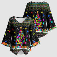 Autism Pine Christmas Kimono Sleeve Blouse Xmas Holiday Patterns - Wonder Print Shop