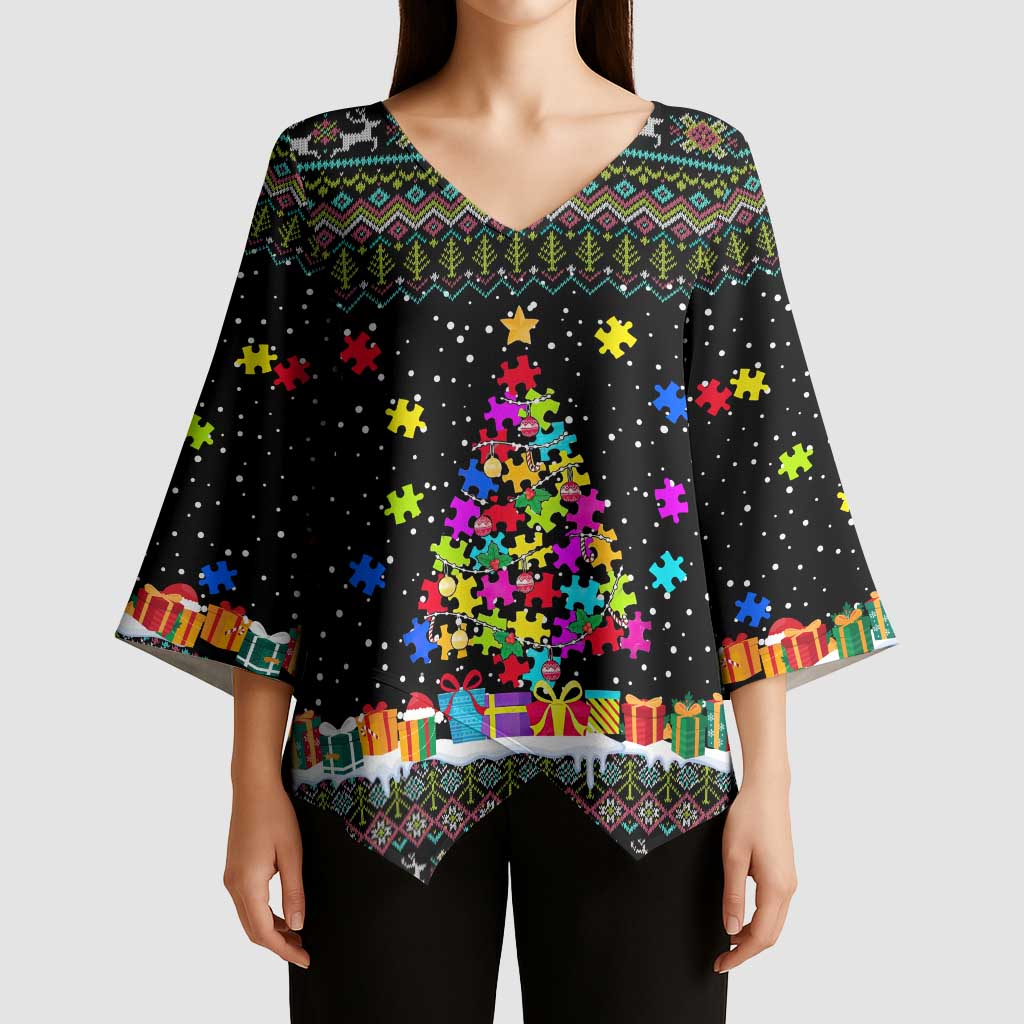 Autism Pine Christmas Kimono Sleeve Blouse Xmas Holiday Patterns - Wonder Print Shop