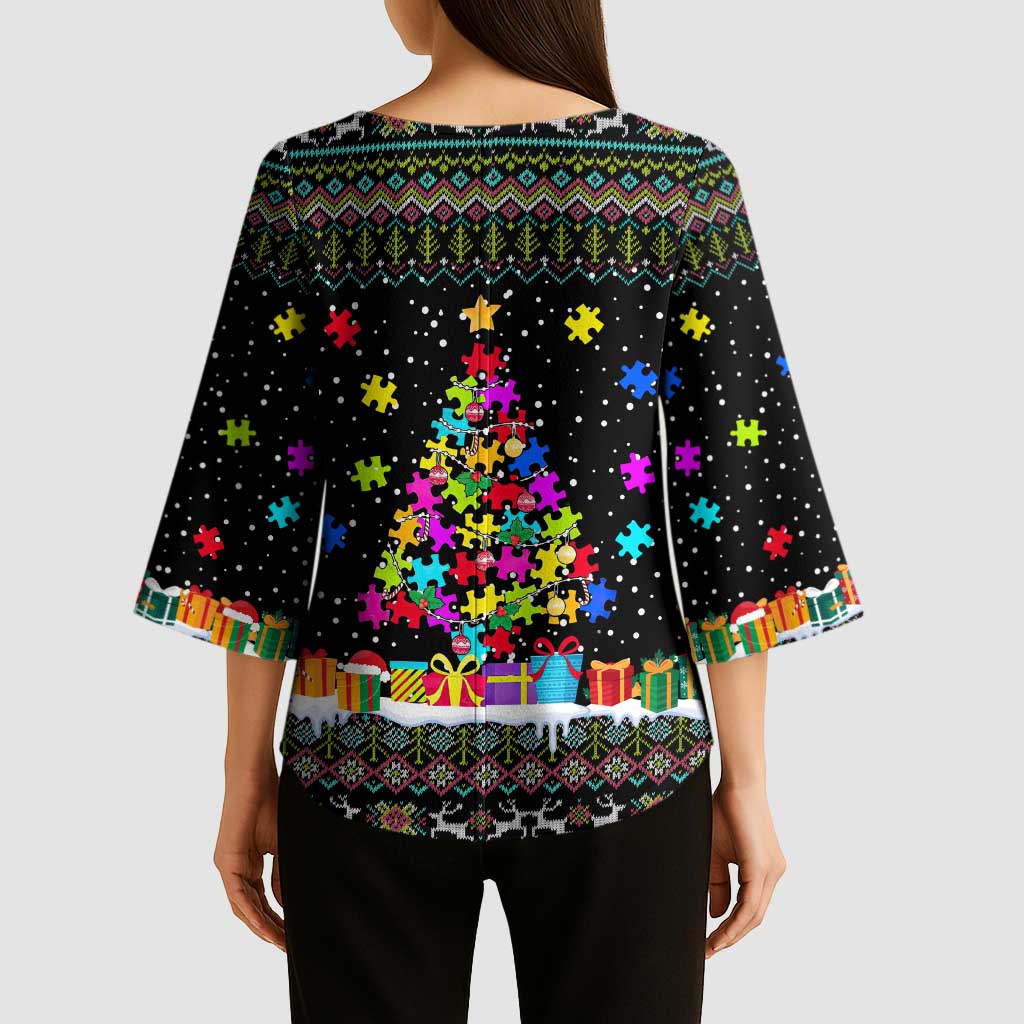 Autism Pine Christmas Kimono Sleeve Blouse Xmas Holiday Patterns - Wonder Print Shop