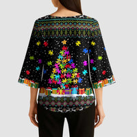 Autism Pine Christmas Kimono Sleeve Blouse Xmas Holiday Patterns - Wonder Print Shop