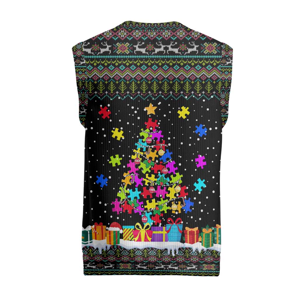 Autism Pine Christmas Knitted V-Neck Vest Xmas Holiday Patterns - Wonder Print Shop