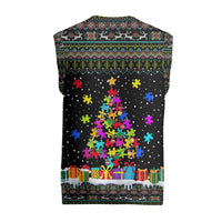 Autism Pine Christmas Knitted V-Neck Vest Xmas Holiday Patterns - Wonder Print Shop