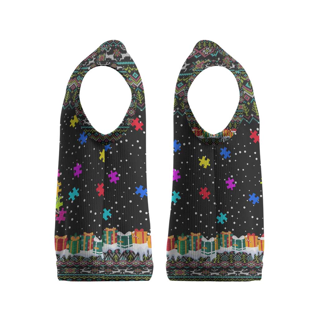 Autism Pine Christmas Knitted V-Neck Vest Xmas Holiday Patterns - Wonder Print Shop