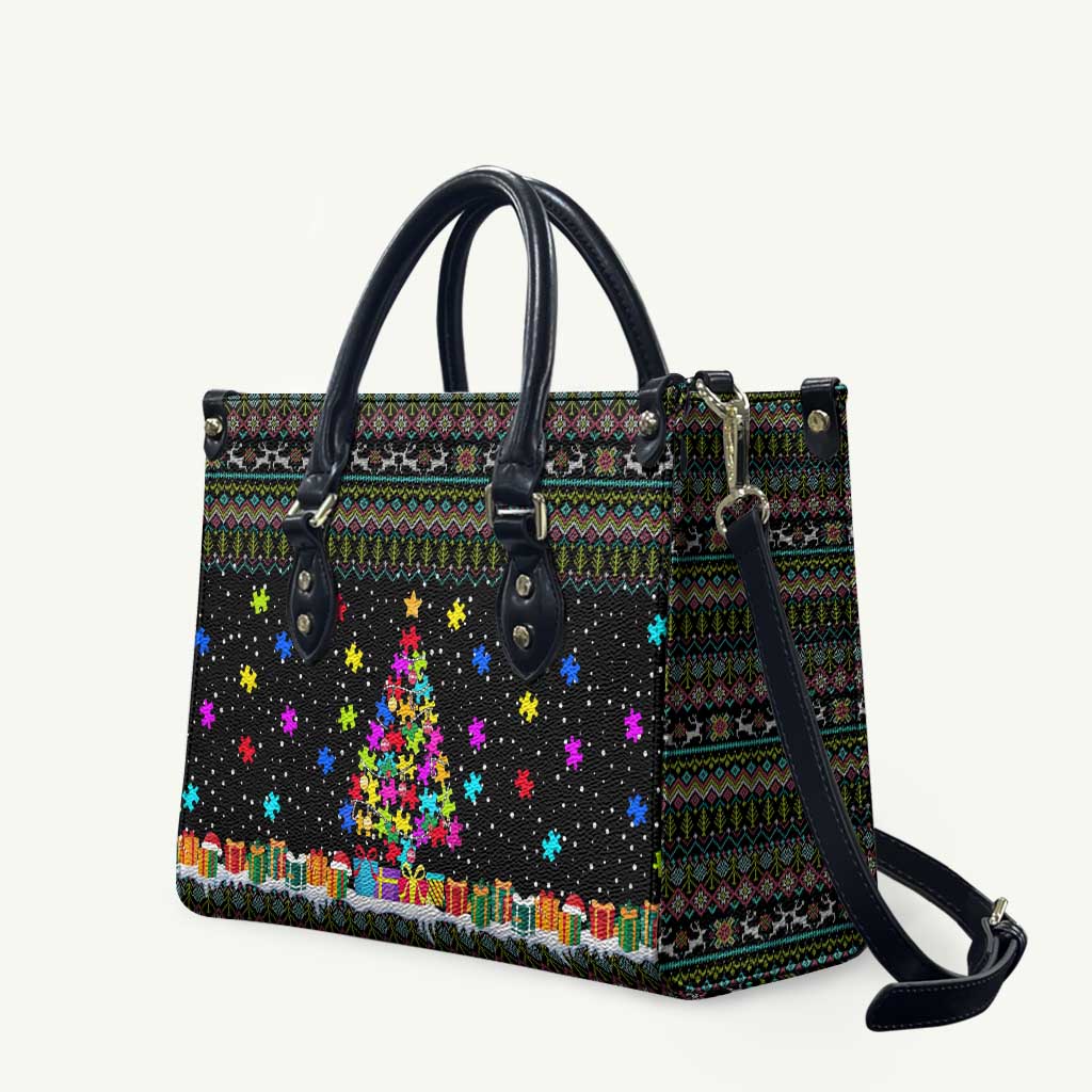 Autism Pine Christmas Leather Bag Xmas Holiday Patterns - Wonder Print Shop