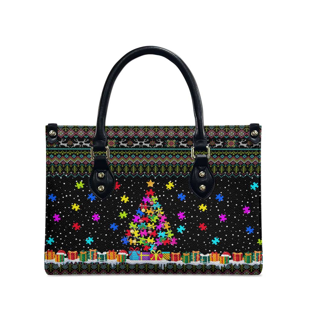 Autism Pine Christmas Leather Bag Xmas Holiday Patterns - Wonder Print Shop