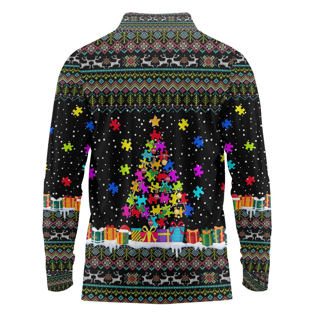 Autism Pine Christmas Long Sleeve Polo Shirt Xmas Holiday Patterns - Wonder Print Shop