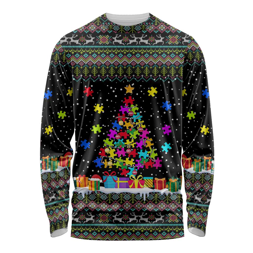 Autism Pine Christmas Long Sleeve Shirt Xmas Holiday Patterns - Wonder Print Shop