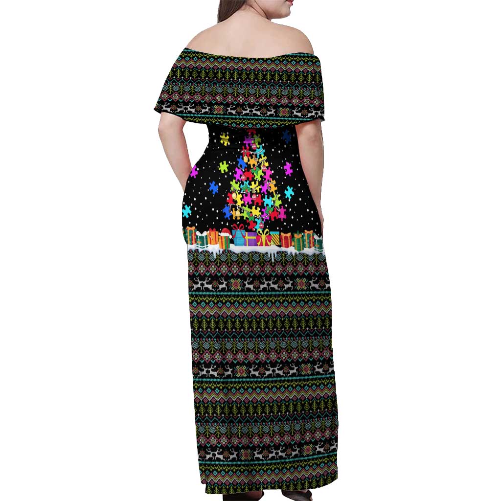 Autism Pine Christmas Off Shoulder Maxi Dress Xmas Holiday Patterns - Wonder Print Shop