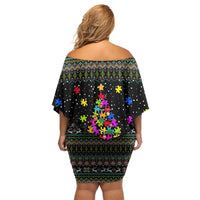 Autism Pine Christmas Off Shoulder Short Dress Xmas Holiday Patterns - Wonder Print Shop