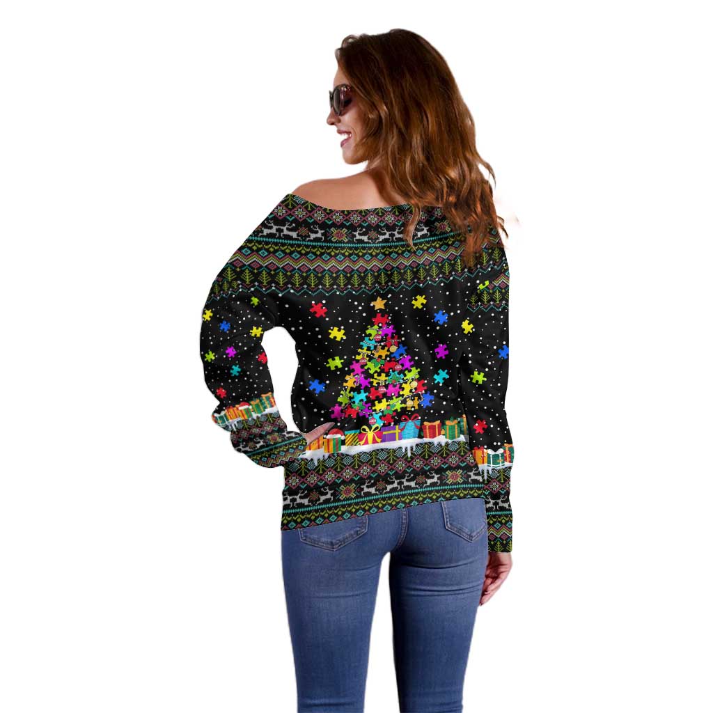 Autism Pine Christmas Off Shoulder Sweater Xmas Holiday Patterns - Wonder Print Shop
