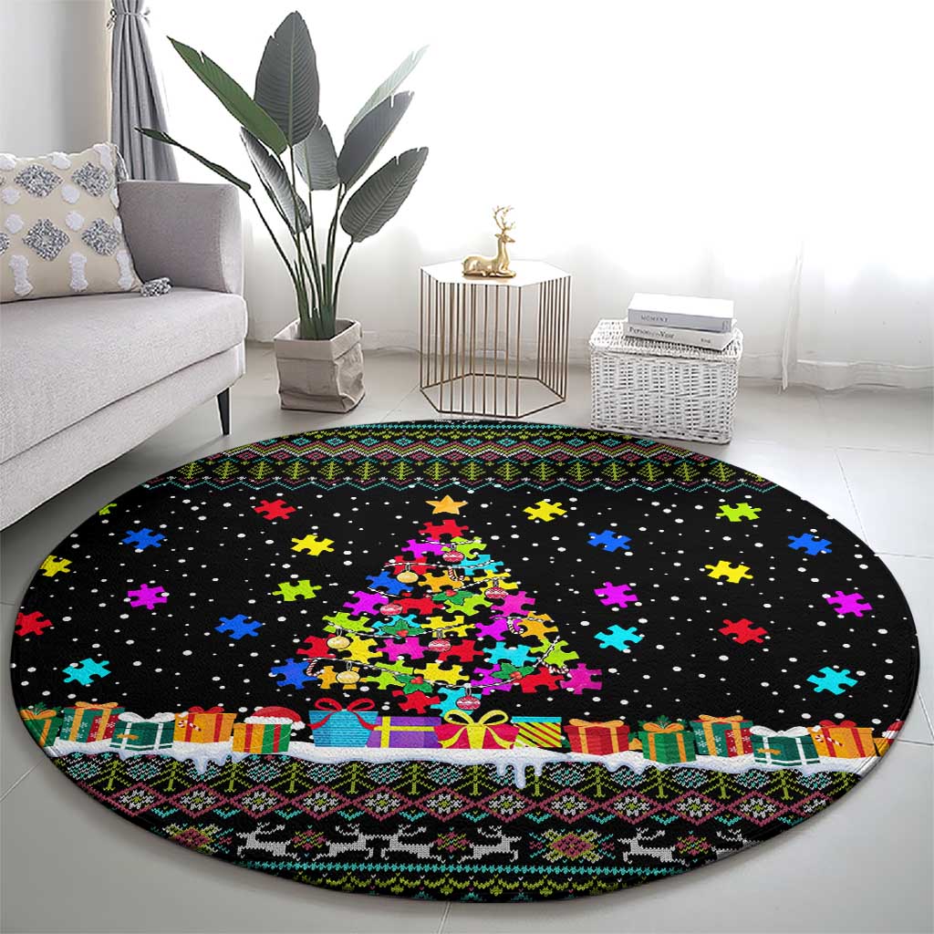 Autism Pine Christmas Round Carpet Xmas Holiday Patterns - Wonder Print Shop
