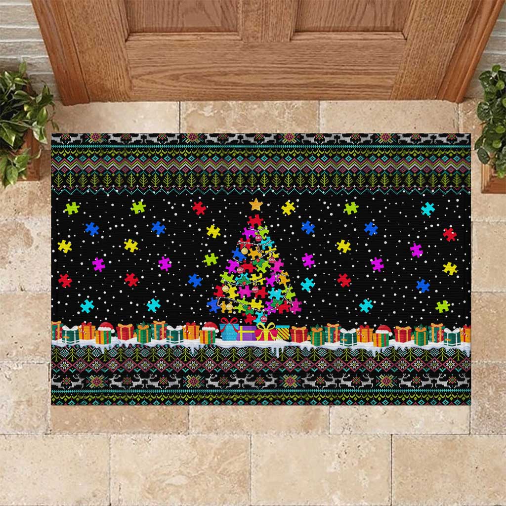 Autism Pine Christmas Rubber Doormat Xmas Holiday Patterns - Wonder Print Shop