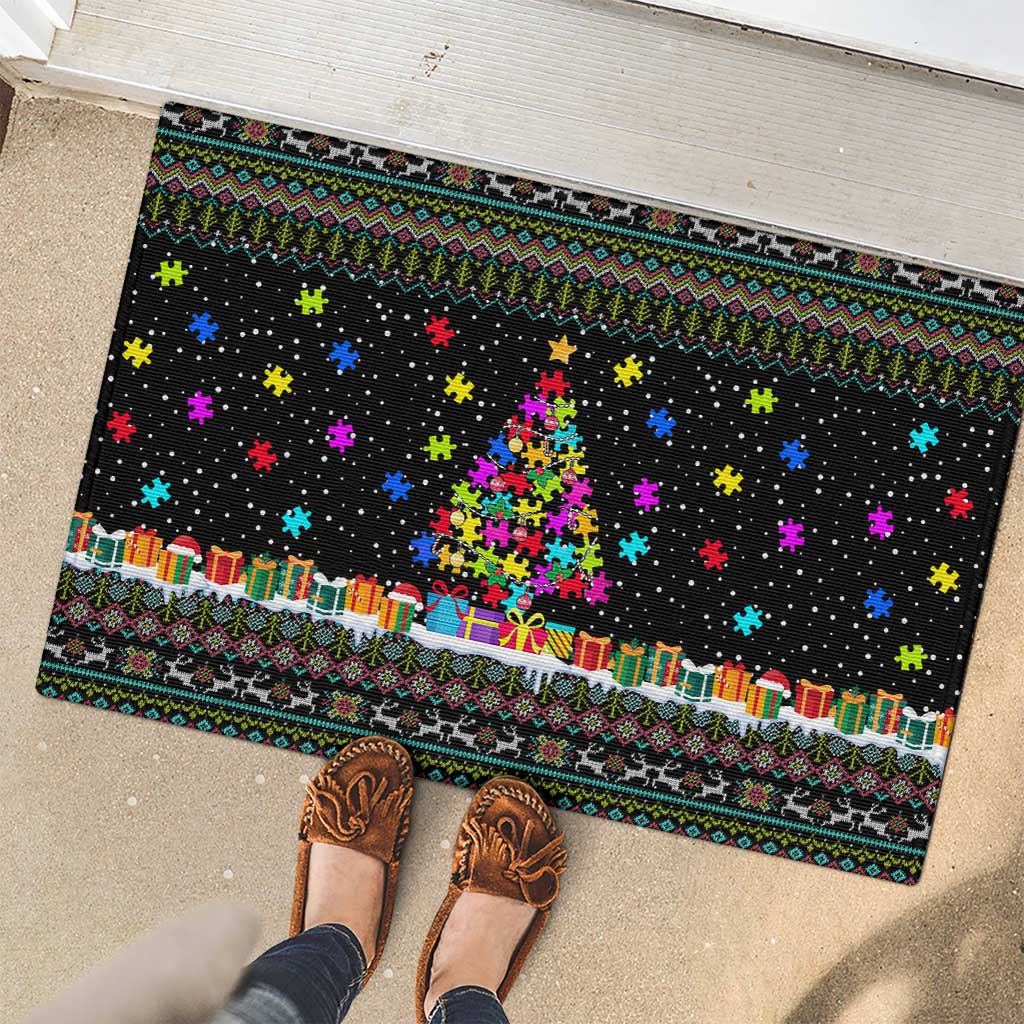 Autism Pine Christmas Rubber Doormat Xmas Holiday Patterns - Wonder Print Shop