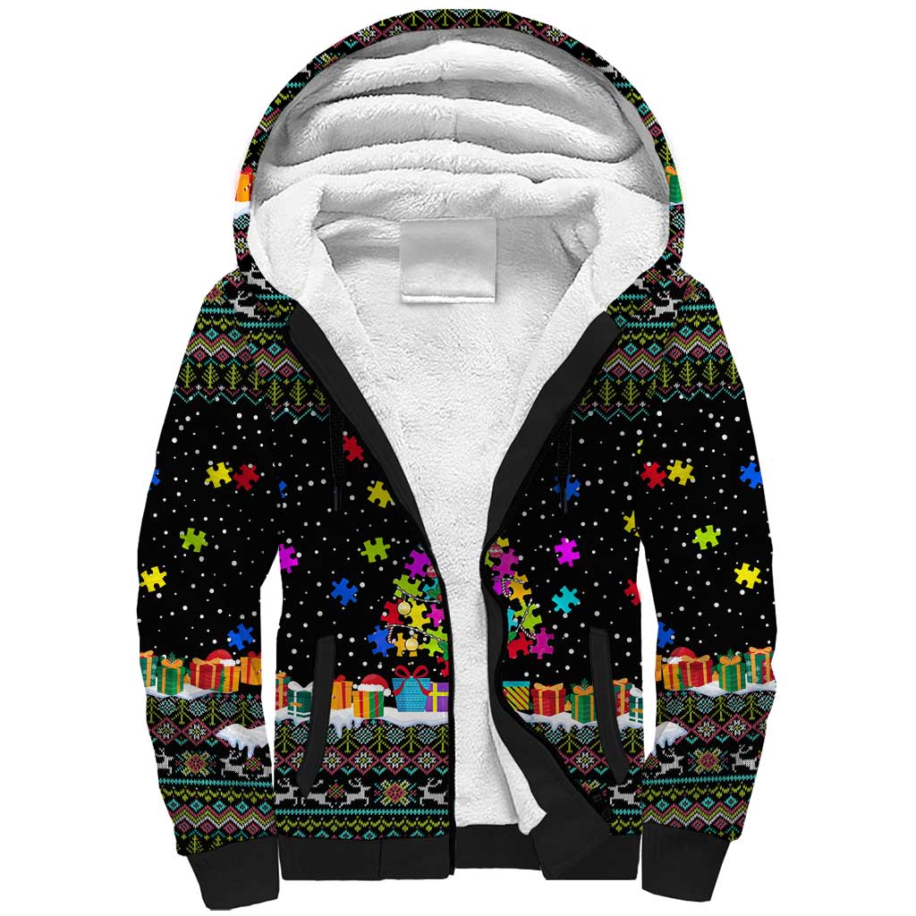 Autism Pine Christmas Sherpa Hoodie Xmas Holiday Patterns - Wonder Print Shop