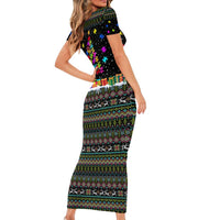 Autism Pine Christmas Short Sleeve Bodycon Dress Xmas Holiday Patterns - Wonder Print Shop