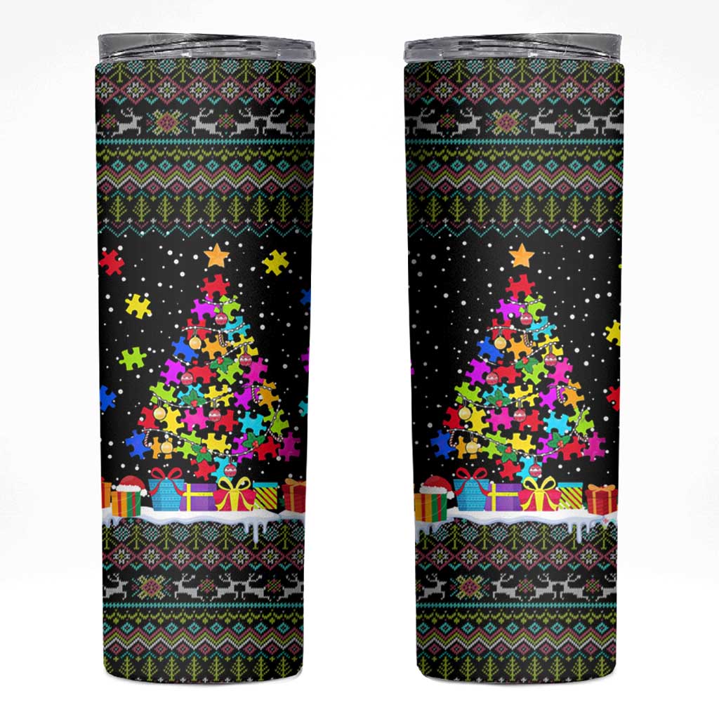 Autism Pine Christmas Skinny Tumbler Xmas Holiday Patterns - Wonder Print Shop