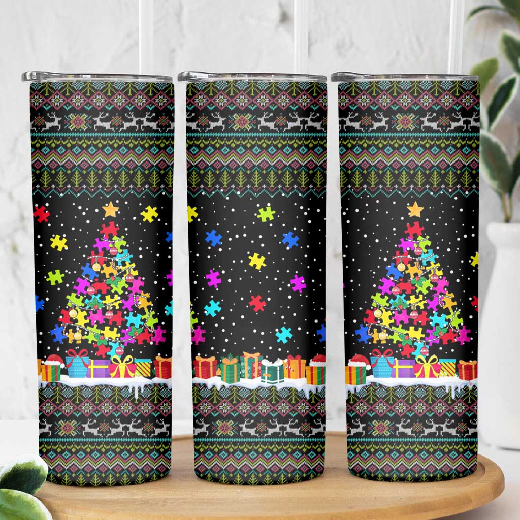 Autism Pine Christmas Skinny Tumbler Xmas Holiday Patterns - Wonder Print Shop
