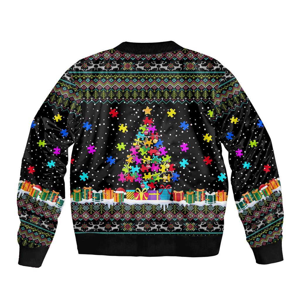 Autism Pine Christmas Sleeve Zip Bomber Jacket Xmas Holiday Patterns - Wonder Print Shop