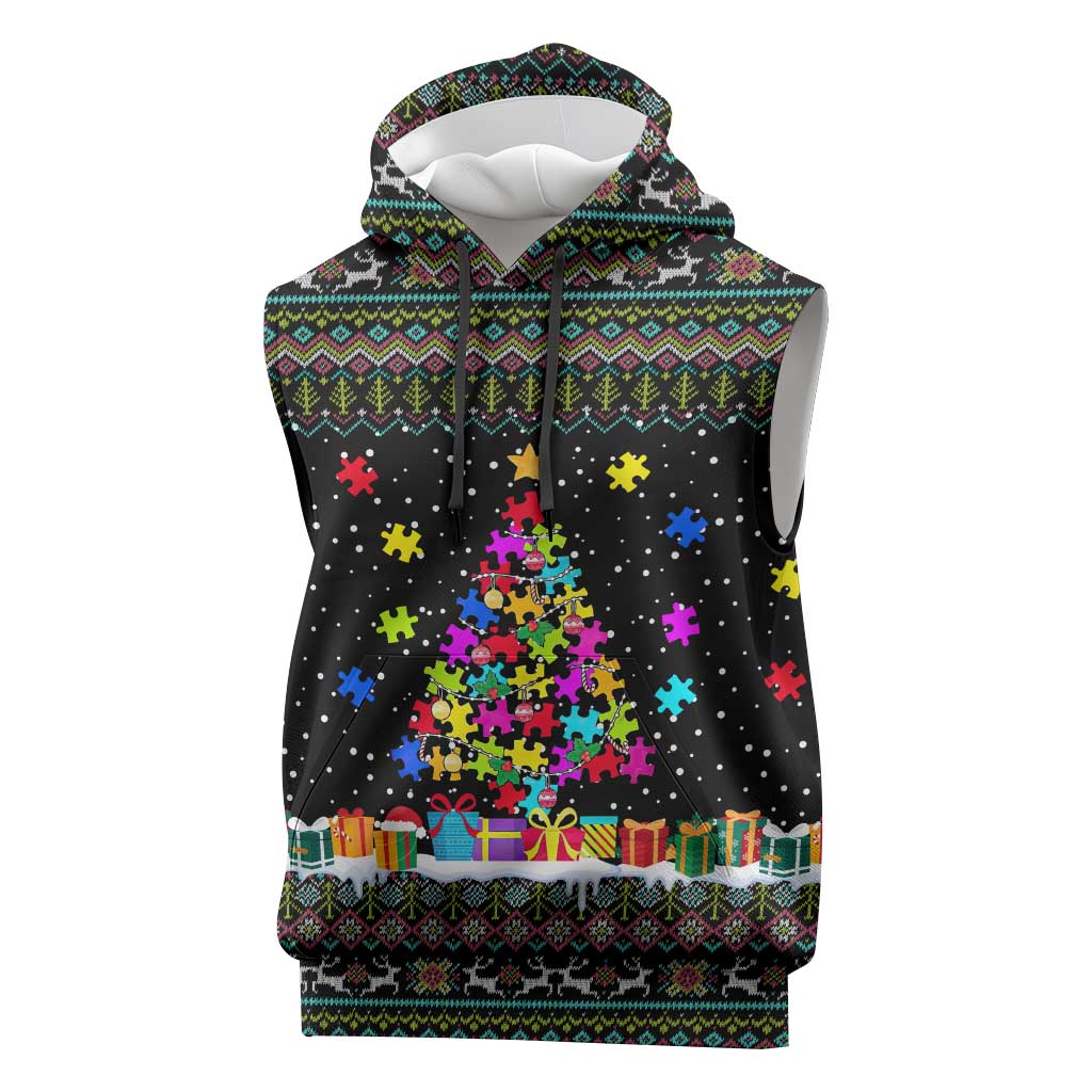 Autism Pine Christmas Sleeveless Hoodie Xmas Holiday Patterns - Wonder Print Shop