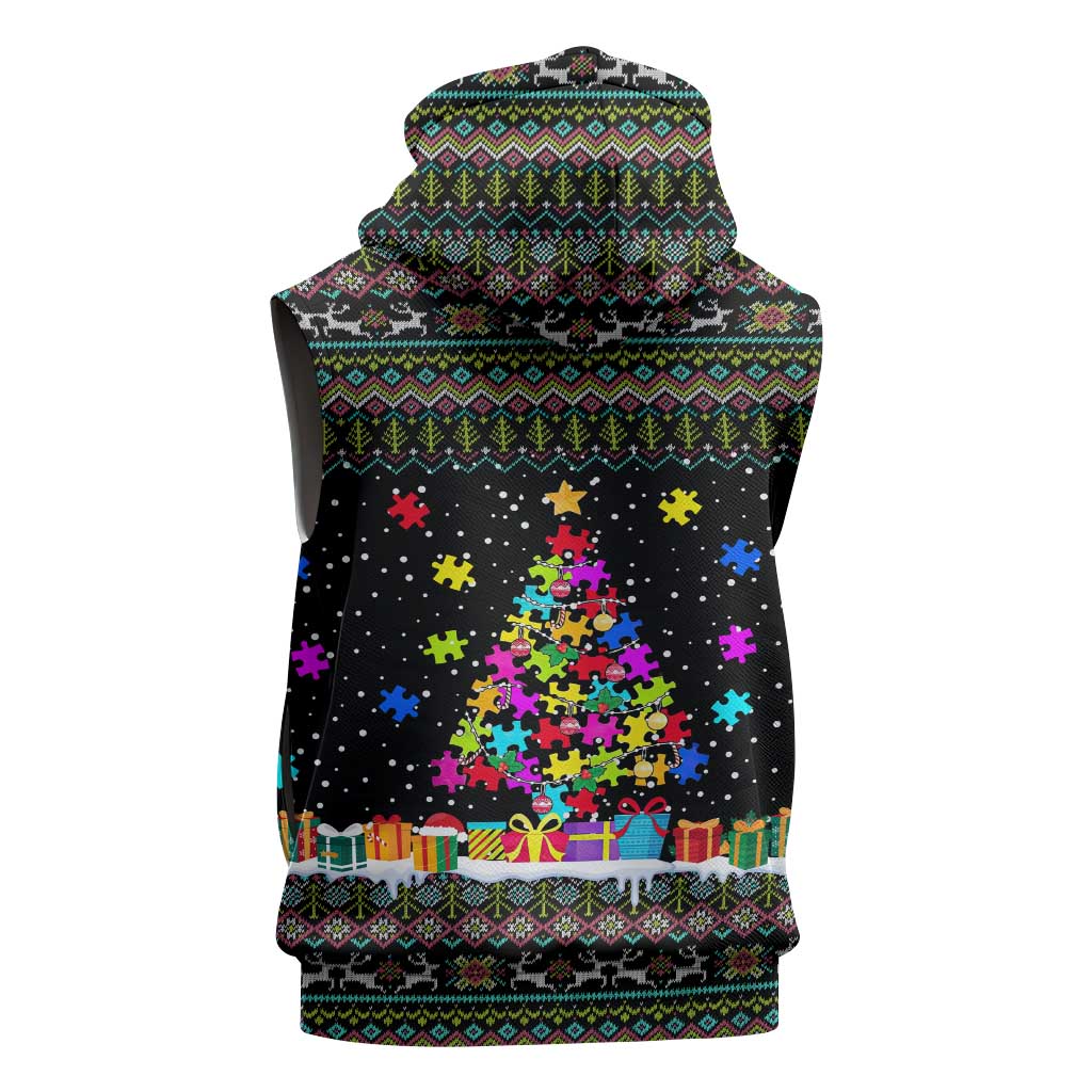 Autism Pine Christmas Sleeveless Hoodie Xmas Holiday Patterns - Wonder Print Shop