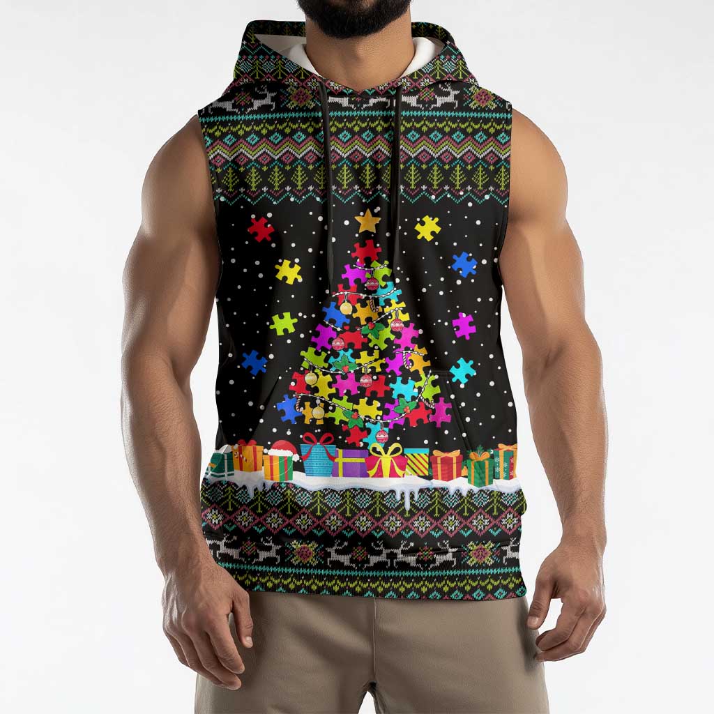 Autism Pine Christmas Sleeveless Hoodie Xmas Holiday Patterns - Wonder Print Shop