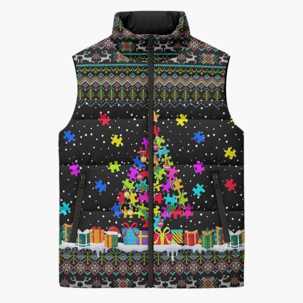 Autism Pine Christmas Sleeveless Puffer Jacket Xmas Holiday Patterns - Wonder Print Shop
