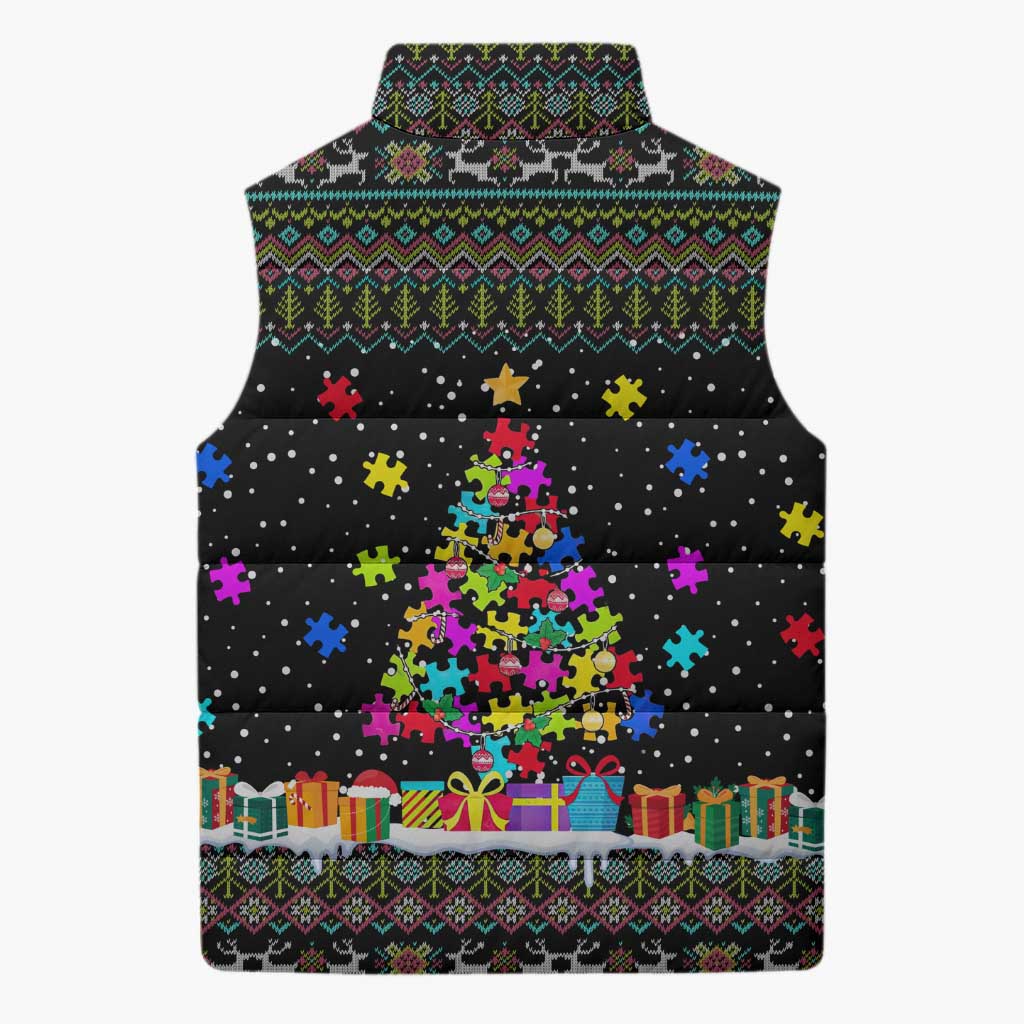 Autism Pine Christmas Sleeveless Puffer Jacket Xmas Holiday Patterns - Wonder Print Shop