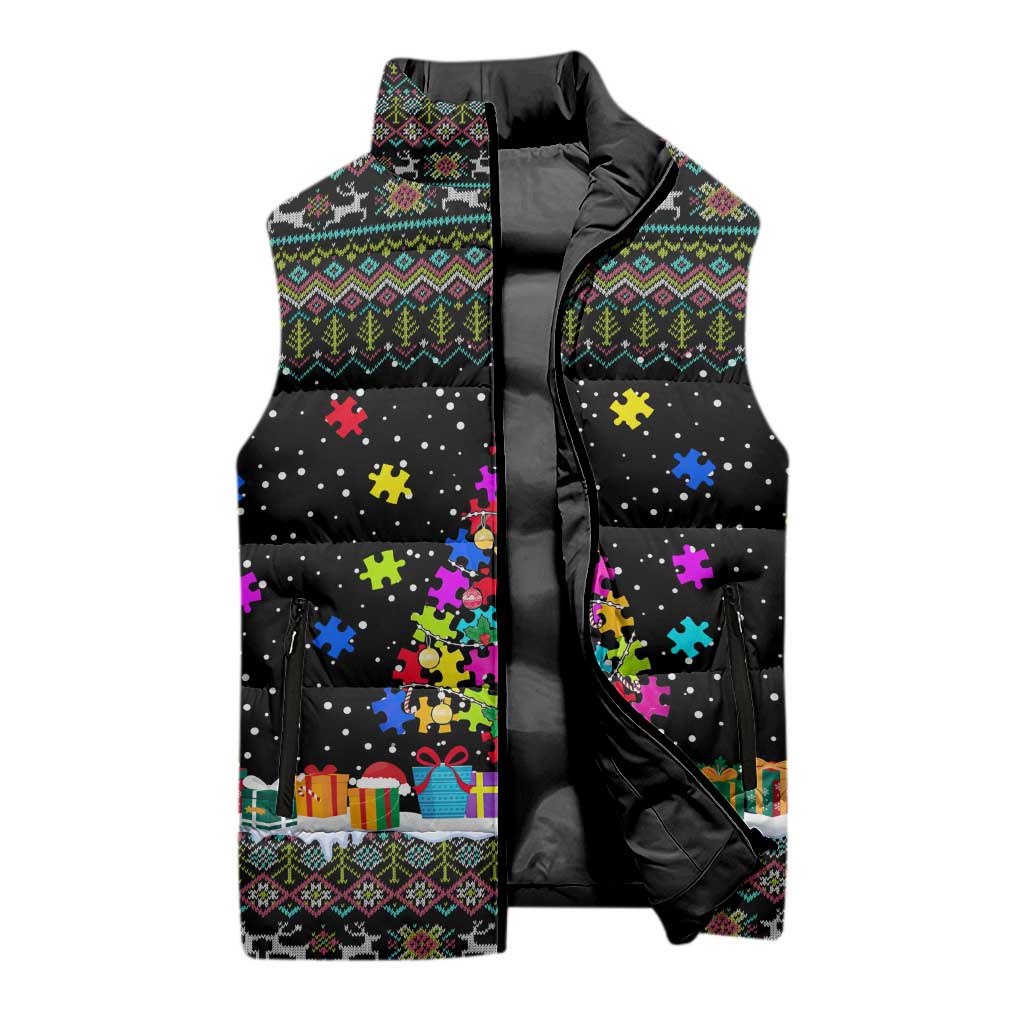 Autism Pine Christmas Sleeveless Puffer Jacket Xmas Holiday Patterns - Wonder Print Shop