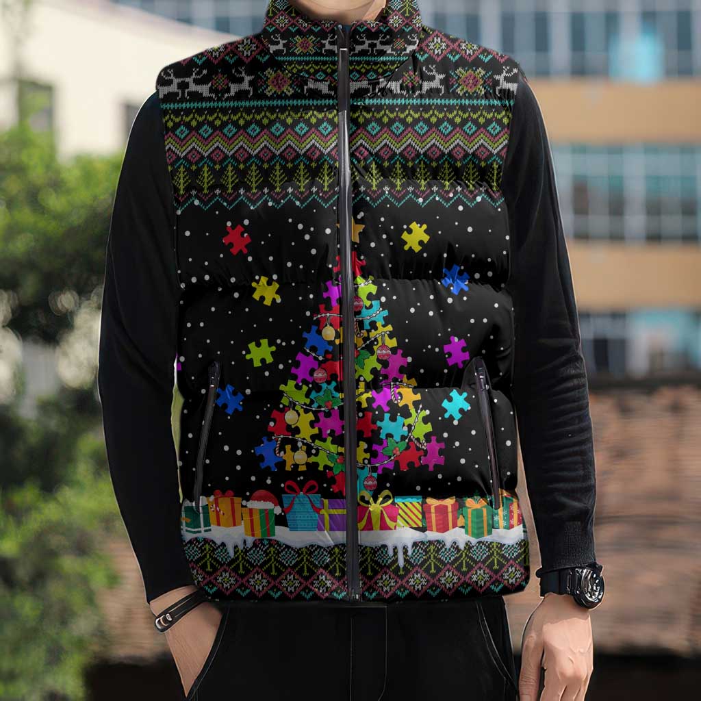 Autism Pine Christmas Sleeveless Puffer Jacket Xmas Holiday Patterns - Wonder Print Shop