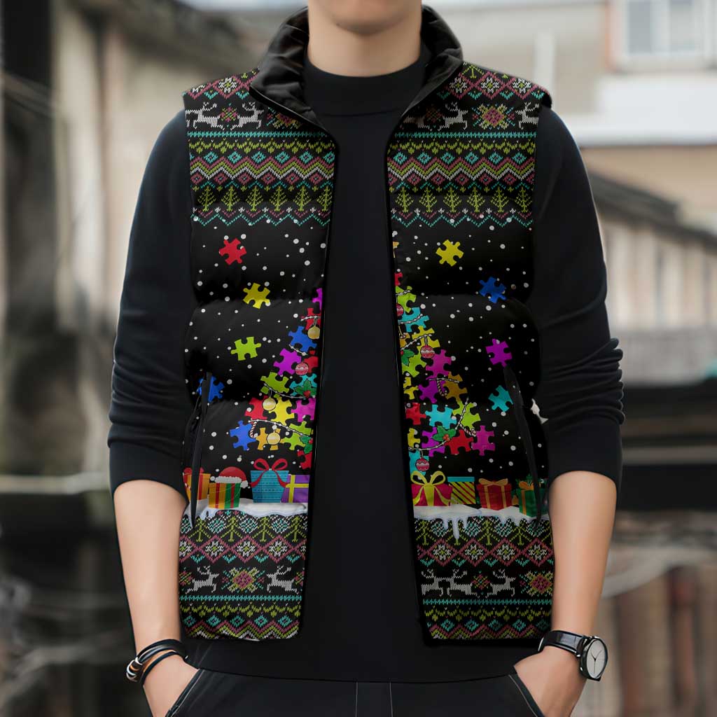 Autism Pine Christmas Sleeveless Puffer Jacket Xmas Holiday Patterns - Wonder Print Shop