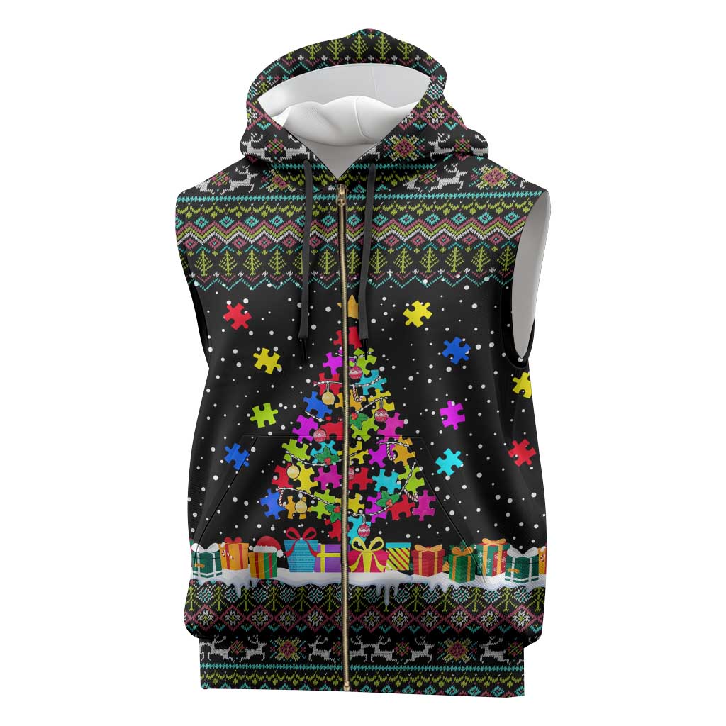 Autism Pine Christmas Sleeveless Zip Hoodie Xmas Holiday Patterns - Wonder Print Shop