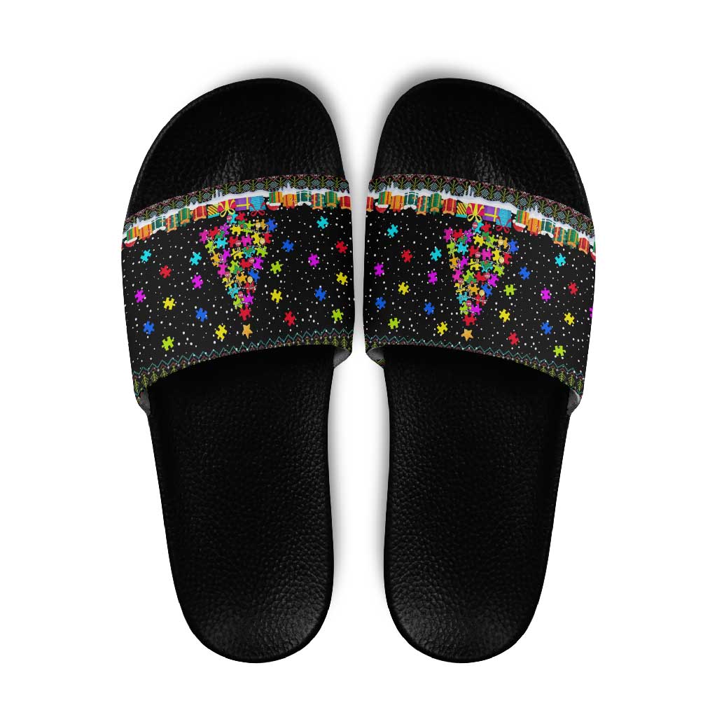 Autism Pine Christmas Slide Sandals Xmas Holiday Patterns - Wonder Print Shop
