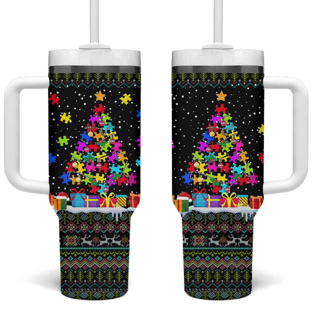 Autism Pine Christmas Tumbler With Handle Xmas Holiday Patterns - Wonder Print Shop