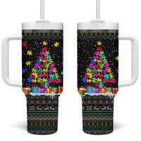 Autism Pine Christmas Tumbler With Handle Xmas Holiday Patterns - Wonder Print Shop