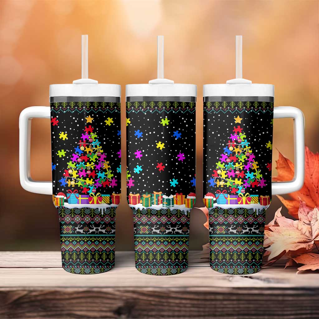 Autism Pine Christmas Tumbler With Handle Xmas Holiday Patterns - Wonder Print Shop