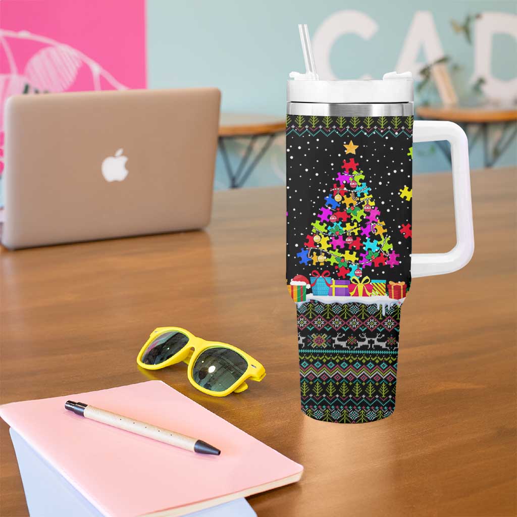 Autism Pine Christmas Tumbler With Handle Xmas Holiday Patterns - Wonder Print Shop