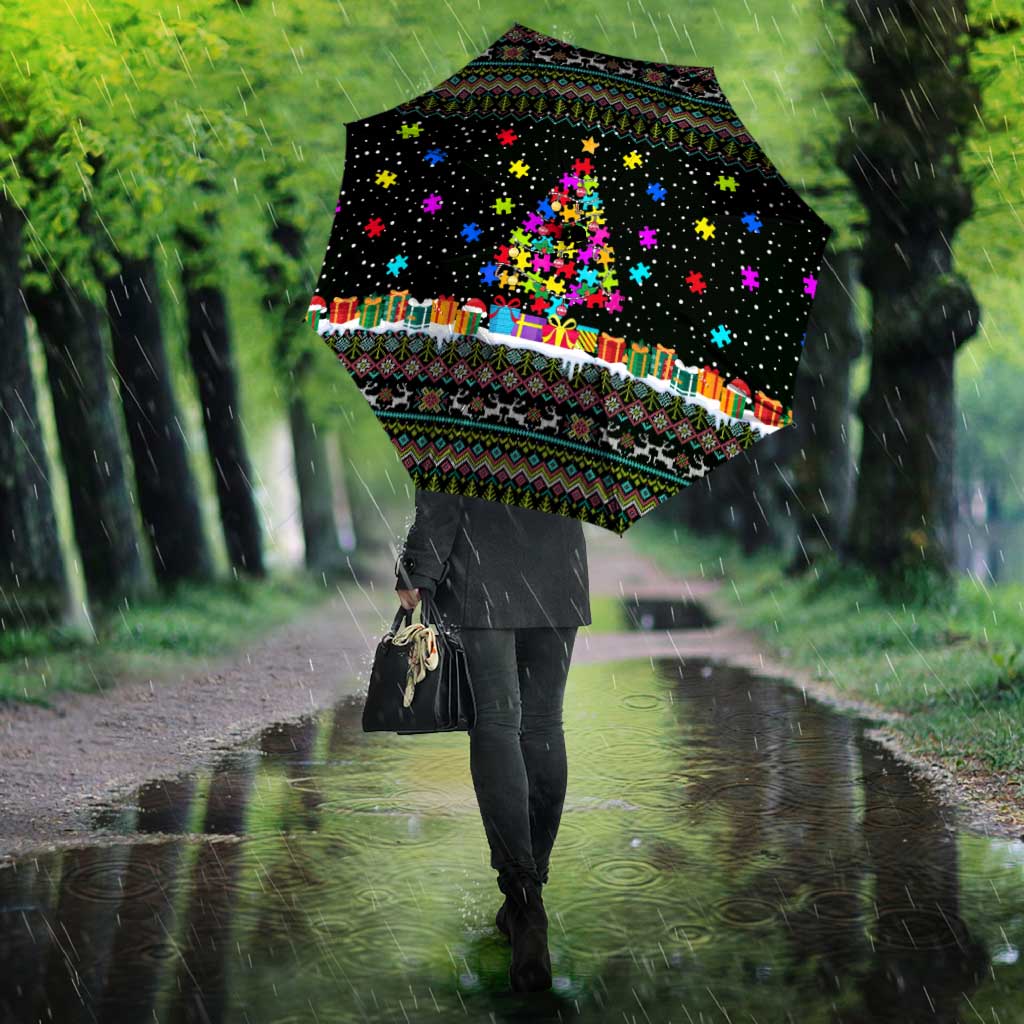 Autism Pine Christmas Umbrella Xmas Holiday Patterns - Wonder Print Shop