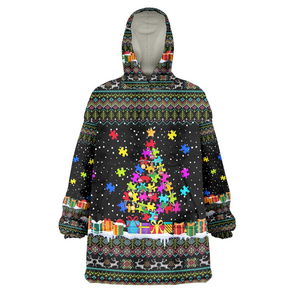 Autism Pine Christmas Wearable Blanket Hoodie Xmas Holiday Patterns - Wonder Print Shop