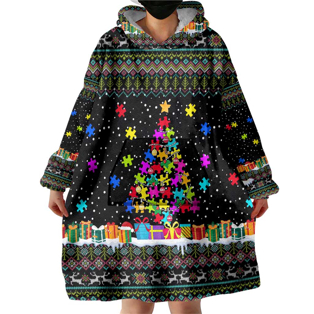 Autism Pine Christmas Wearable Blanket Hoodie Xmas Holiday Patterns - Wonder Print Shop