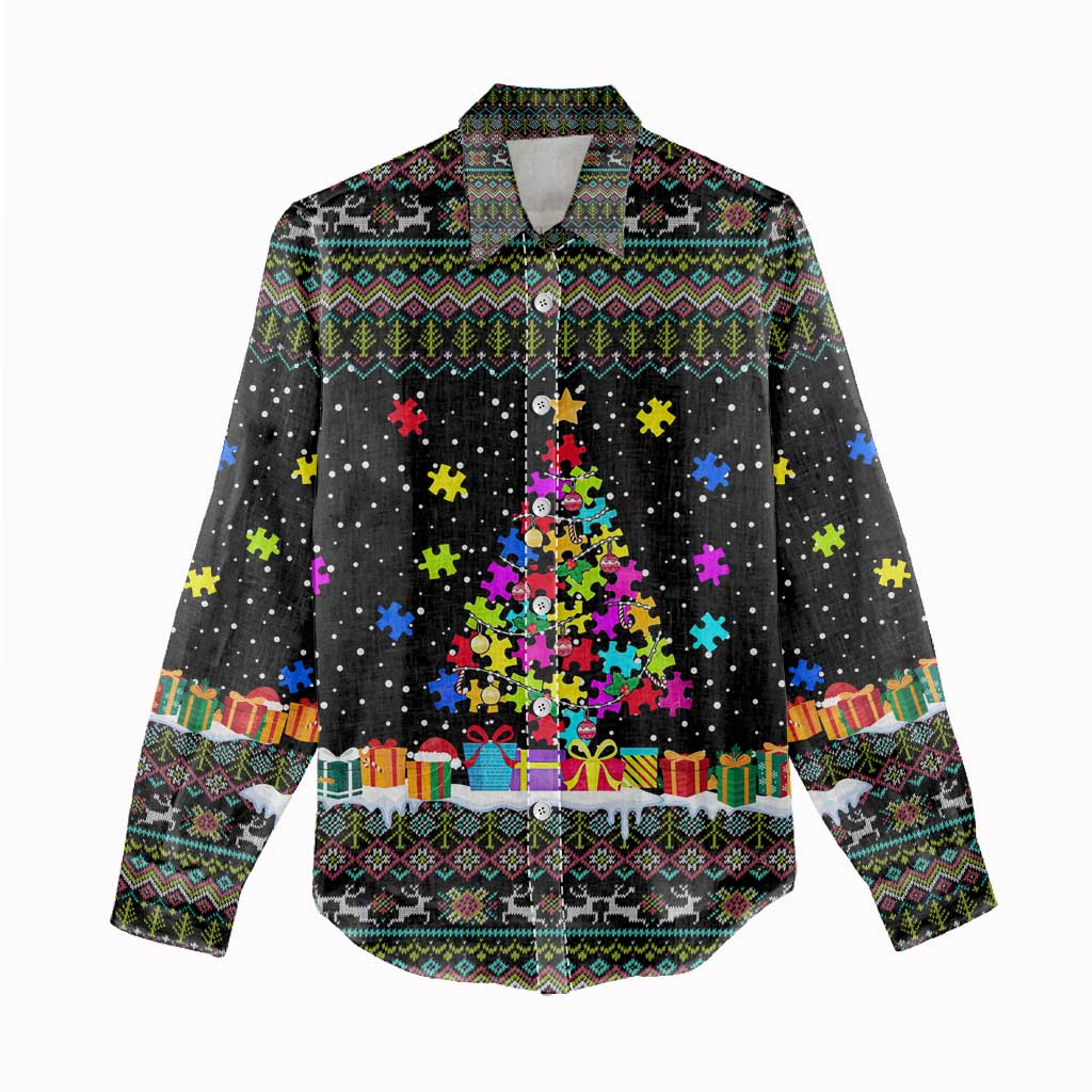 Autism Pine Christmas Women Casual Shirt Xmas Holiday Patterns - Wonder Print Shop