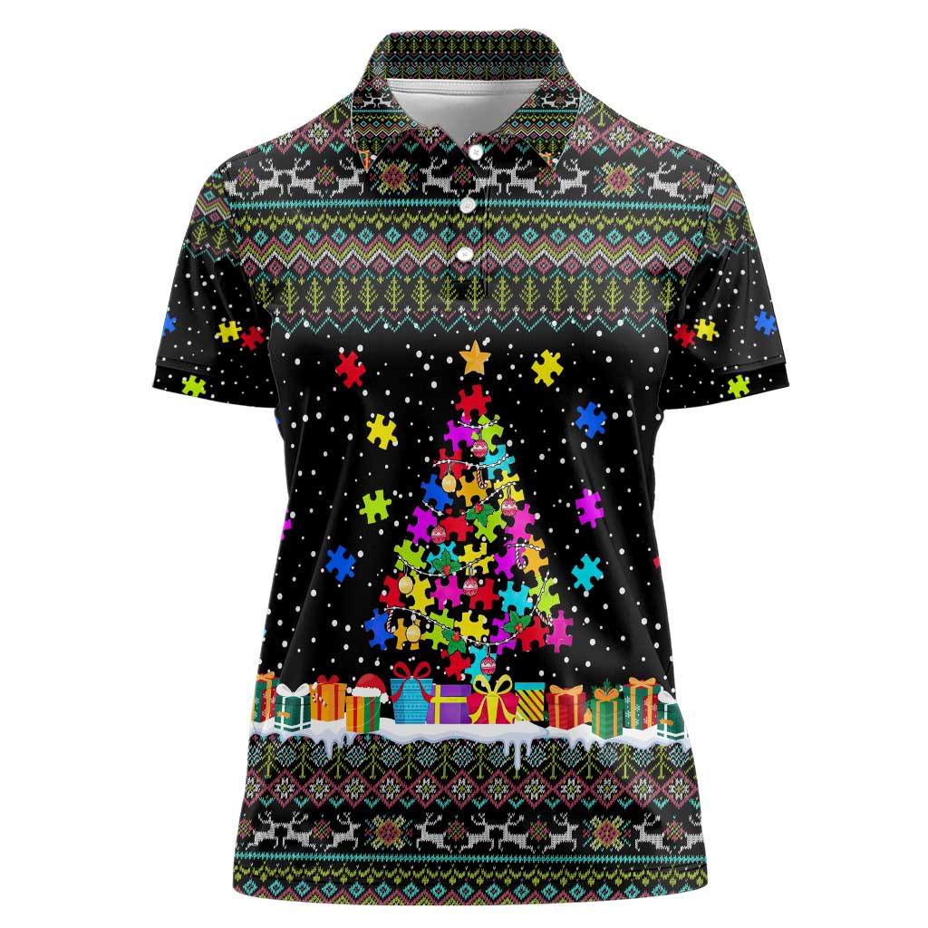 Autism Pine Christmas Women Polo Shirt Xmas Holiday Patterns - Wonder Print Shop