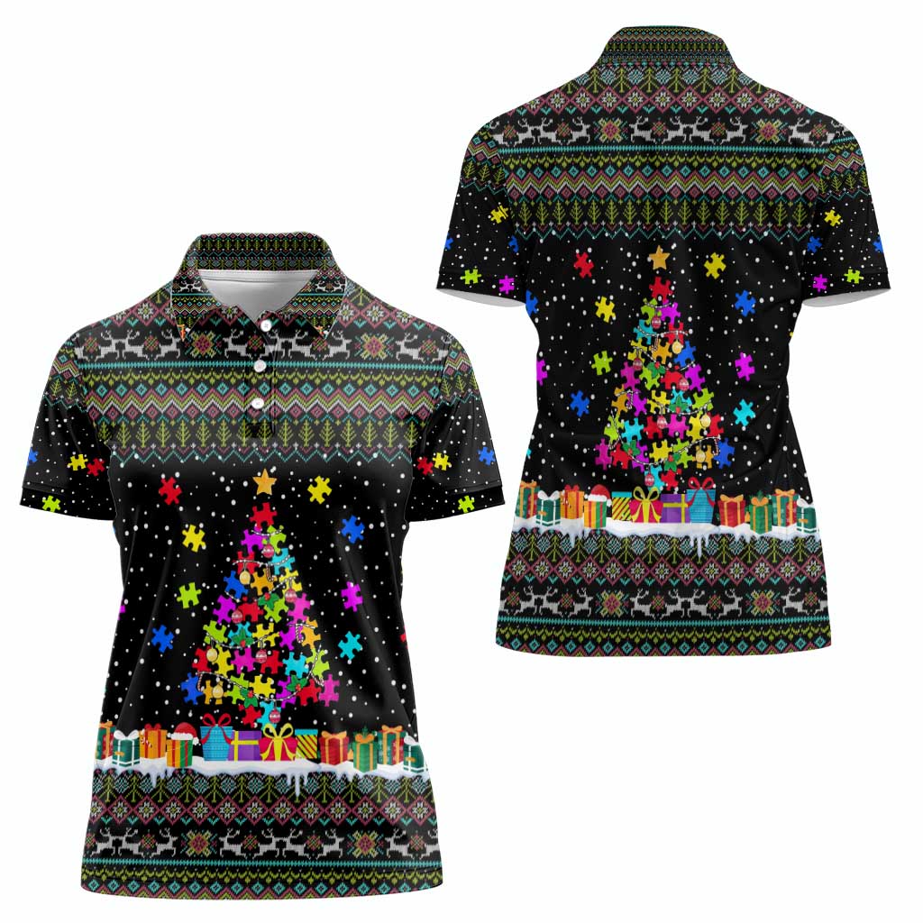 Autism Pine Christmas Women Polo Shirt Xmas Holiday Patterns - Wonder Print Shop
