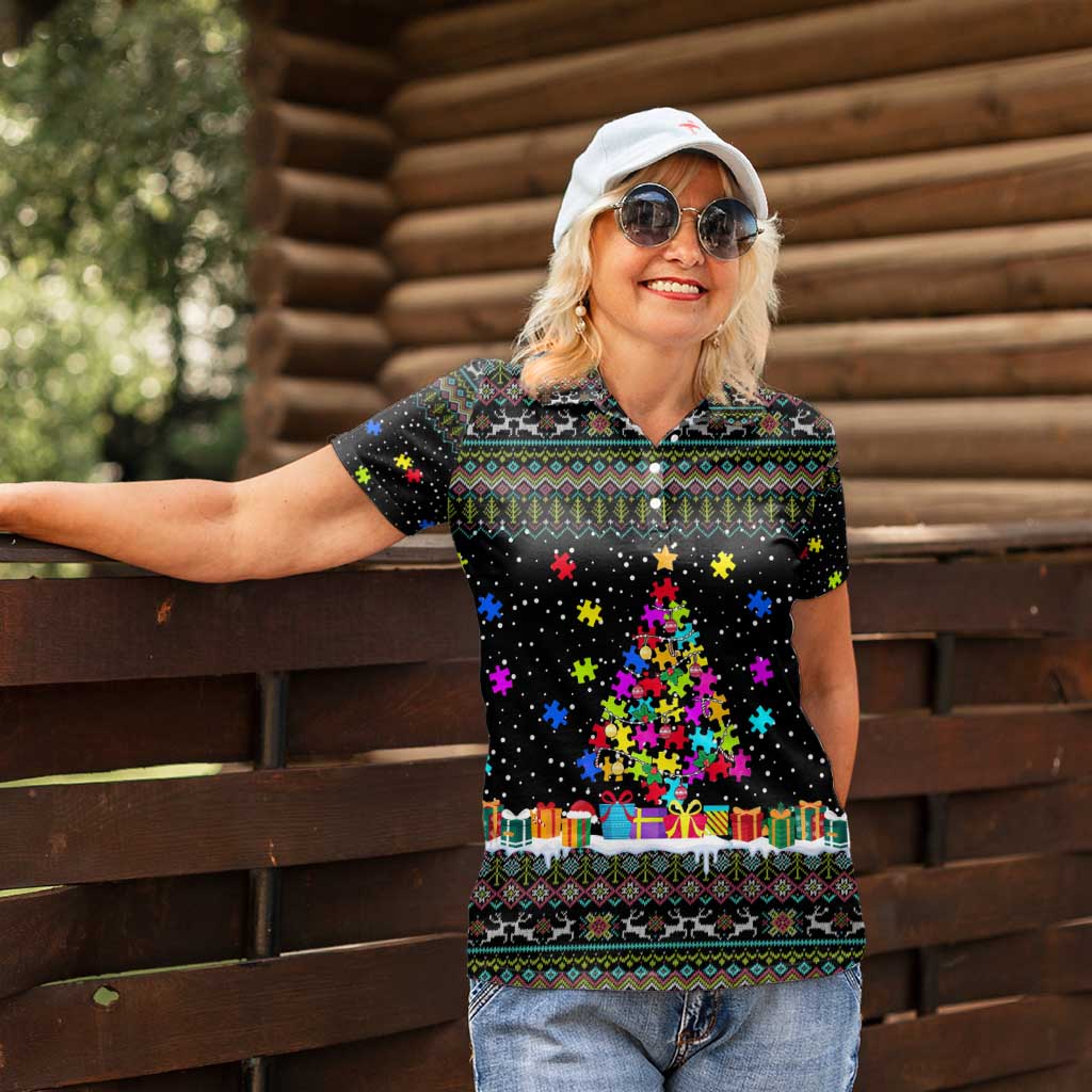 Autism Pine Christmas Women Polo Shirt Xmas Holiday Patterns - Wonder Print Shop