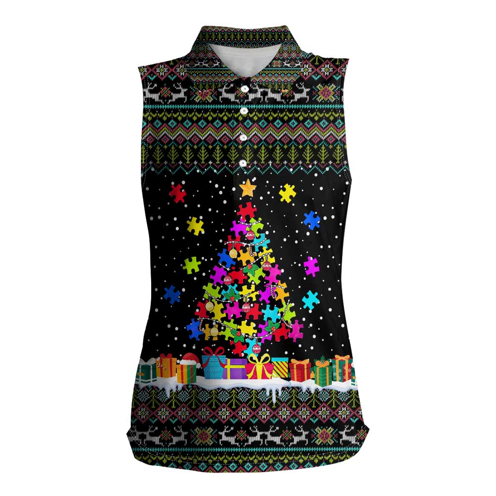 Autism Pine Christmas Women Sleeveless Polo Shirt Xmas Holiday Patterns - Wonder Print Shop