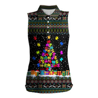 Autism Pine Christmas Women Sleeveless Polo Shirt Xmas Holiday Patterns - Wonder Print Shop
