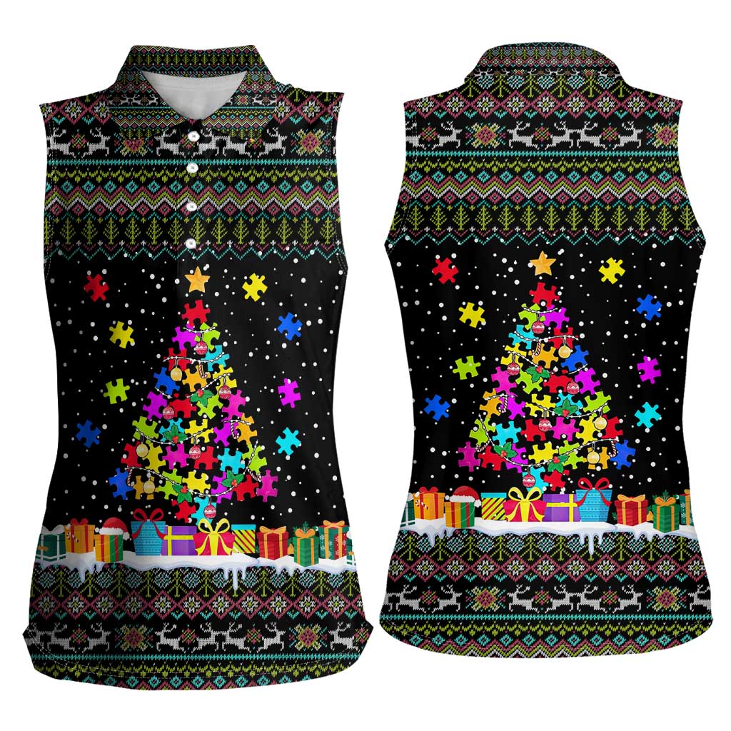 Autism Pine Christmas Women Sleeveless Polo Shirt Xmas Holiday Patterns - Wonder Print Shop